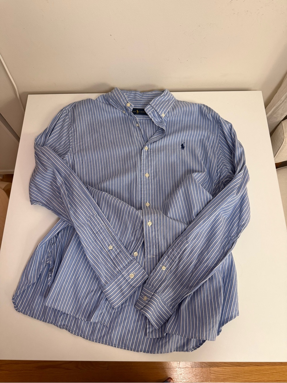Ralph Lauren Light Blue and White Striped Button-Down Shirt